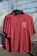 Load image into Gallery viewer, BURGUNDY WARMUP SHIRT with SMALL EMBLEM FRONT.
