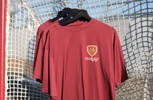 Load image into Gallery viewer, BURGUNDY WARMUP SHIRT with SMALL EMBLEM FRONT.
